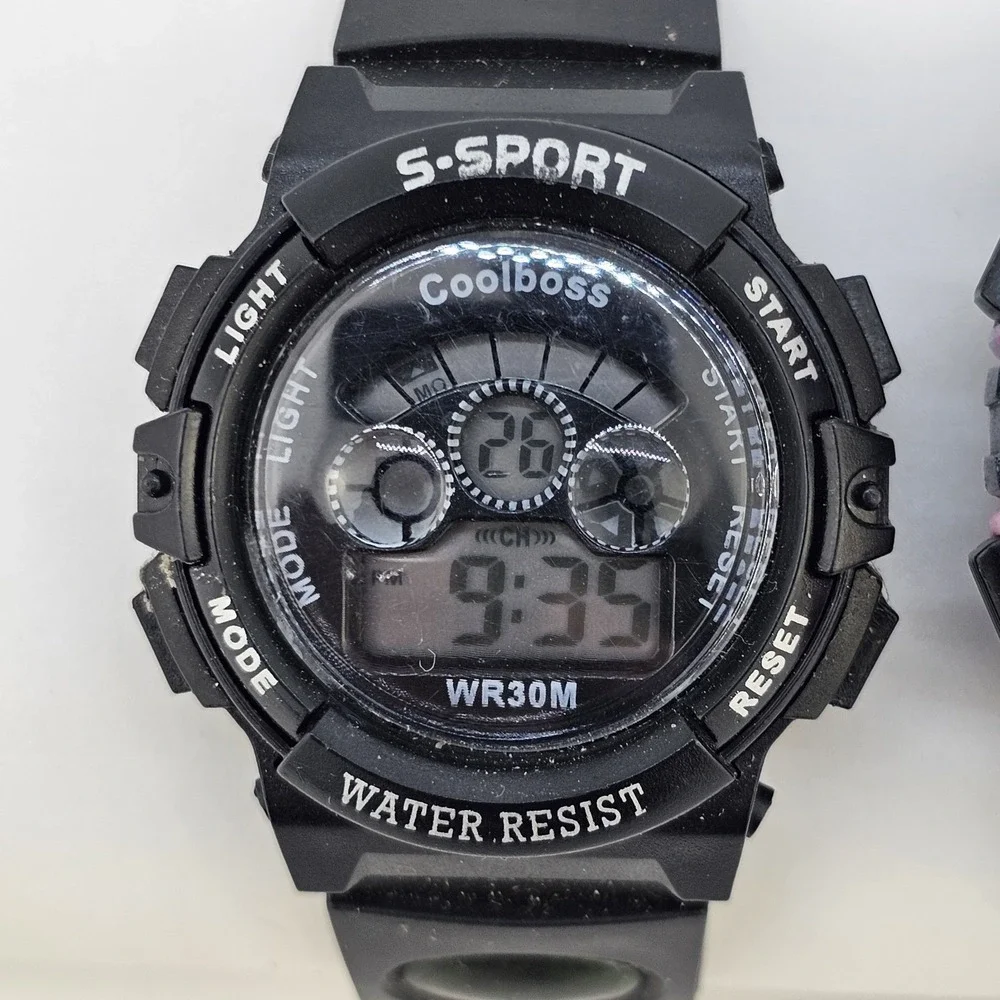 2X Digital Sports Girls Watches 37MM Black Multicolor Case Plastic Bands WORKING